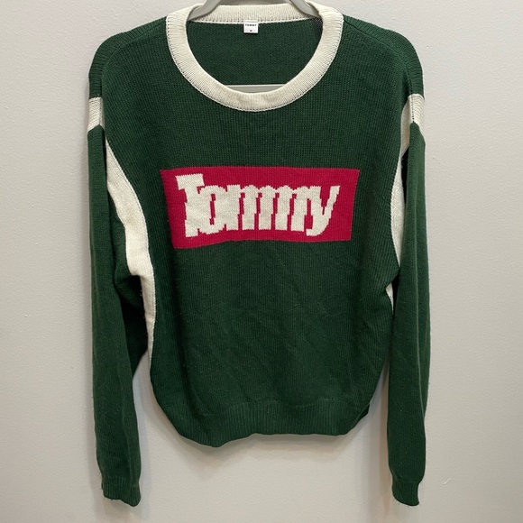 Vintage Tommy Green Crewneck Bootleg Spellout Men Sweater - Picture 1 of 4